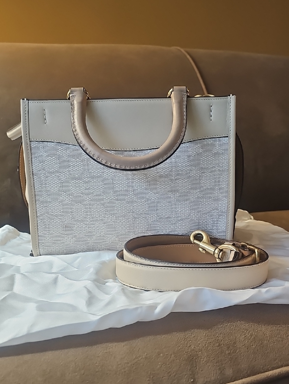 Coach Beige & Cream Canvas Rogue with Detachable Strap
